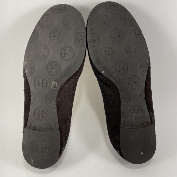 Tory Burch Reva Brown Gold Animal Fur Ballet Flat Womens Size 5 Slip On Ballet - Picture 7 of 9